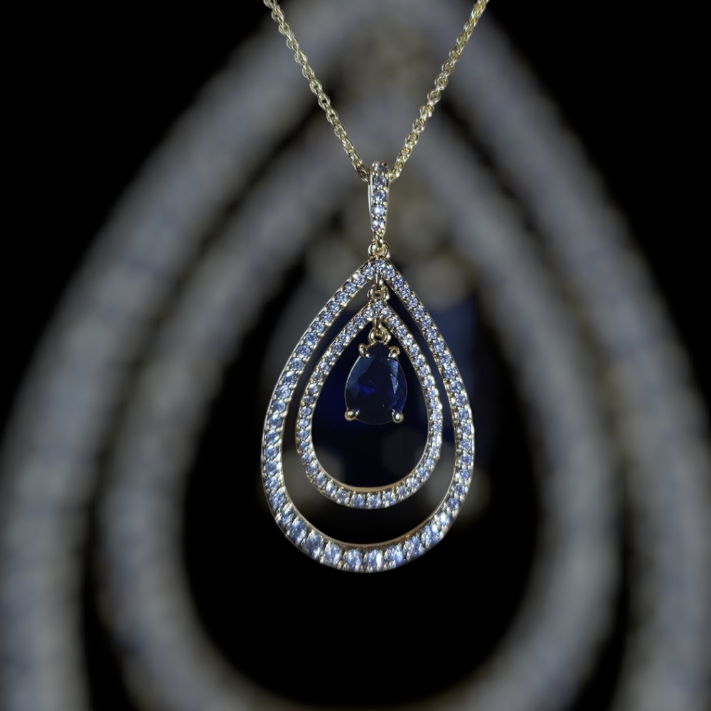 Bomb Party Gold Plated, Sapphire And Cubic Zirconia Teardrop Pendant Necklace